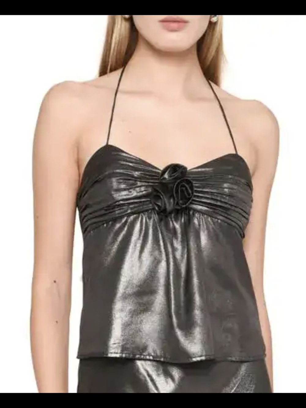 $23 WAYF x Jourdan Sloane Size M - Selena Metallic Halter Rosette Top EUC